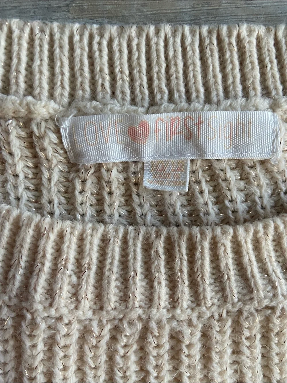 Love @First Sight Girls Coquette Ribbed Knit Ribbon Tie Sweater Cream Pink 10/12